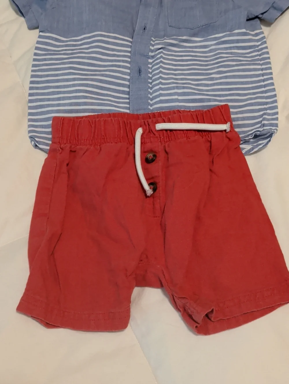 Carter's Blue Striped Top with Coral Red Shorts